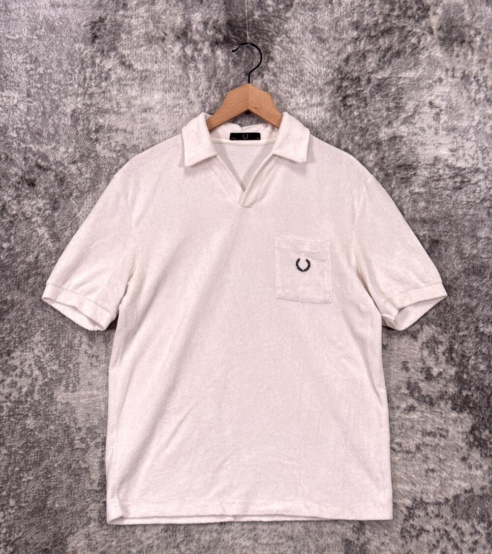 Fred Perry Polo Shirt Medium Mens White Terry Cloth Short Sleeve